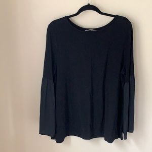 LOFT - Black Long Sleeve Blouse with Bell Sleeves